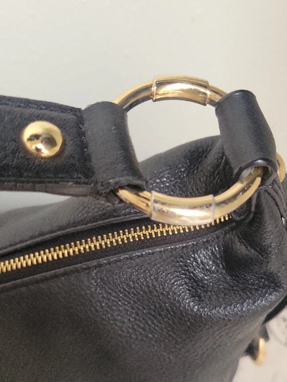 Michael Kors Black Pebbled Leather Shoulder Bag with Gold MK Emblem
